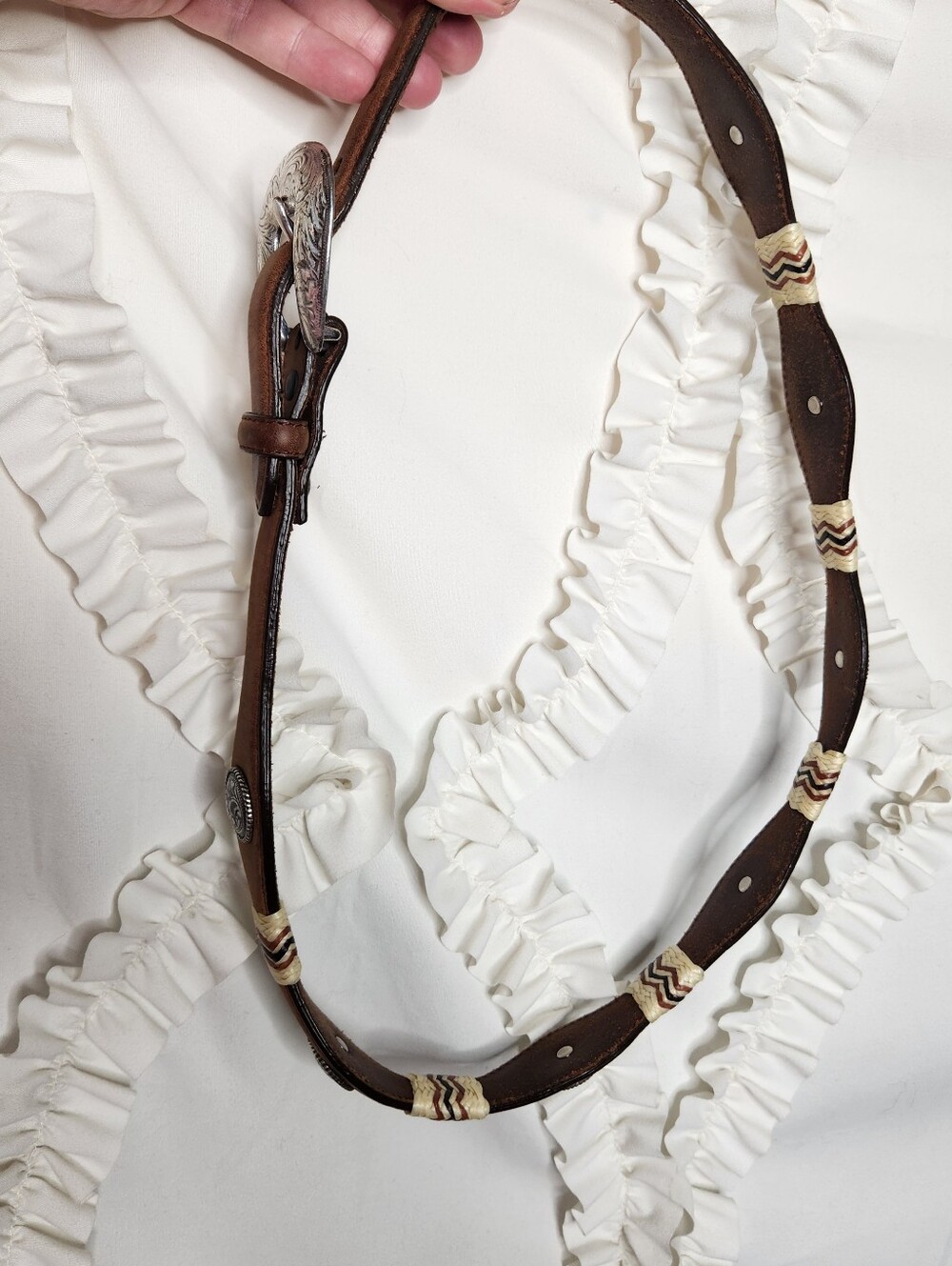 Tony Lama Western Belt Scalloped Concho Belt Sz 32 - Picture 3 of 7
